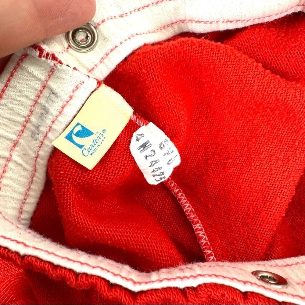 Vintage 80s Carters Baby Footsie Pants Sz 12 Months Red Casual Snap On Pull On